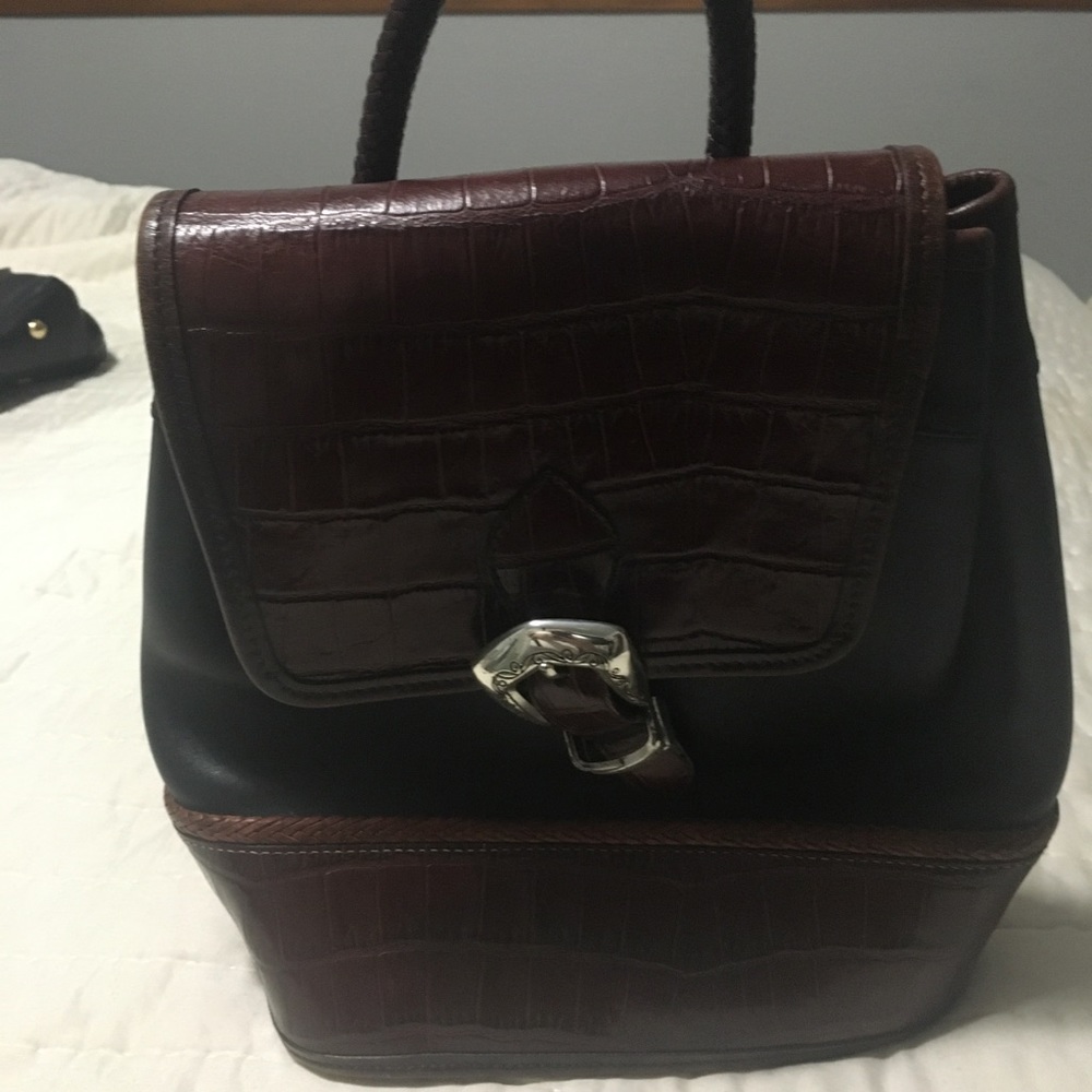 Brighton “Monica” Black/Brown Crocodile Leather Backpack Womens